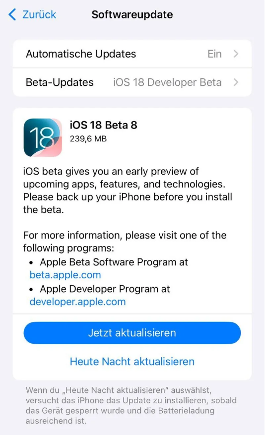 茂县苹果手机维修分享苹果 iOS / iPadOS 18 开发者预览版 Beta 8 发布 